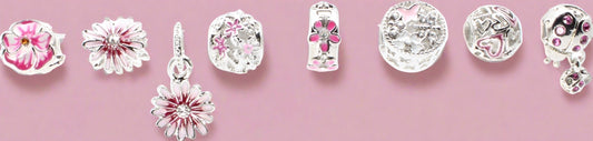 Pink Flowers Butterflies and Lady Bug Charms