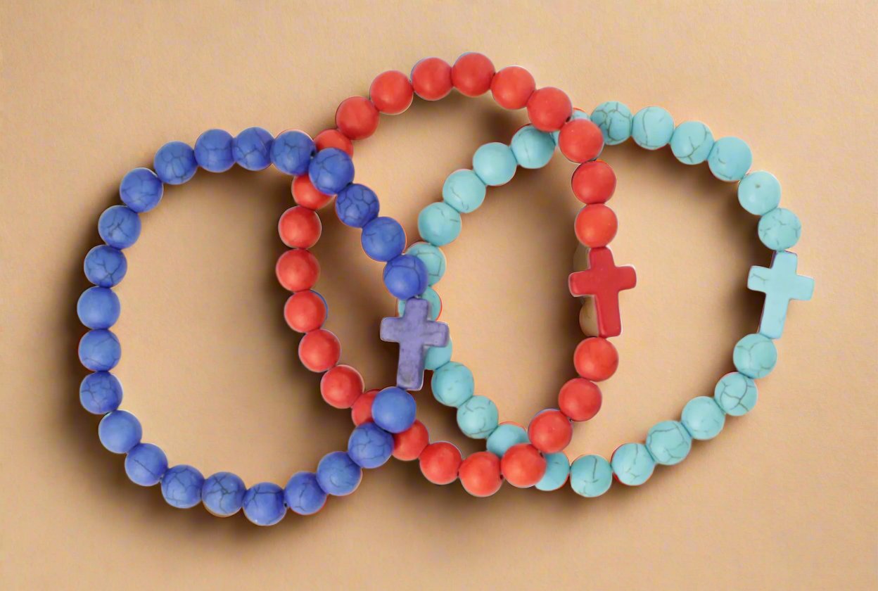 Natural Stone Blue Cross Bracelet