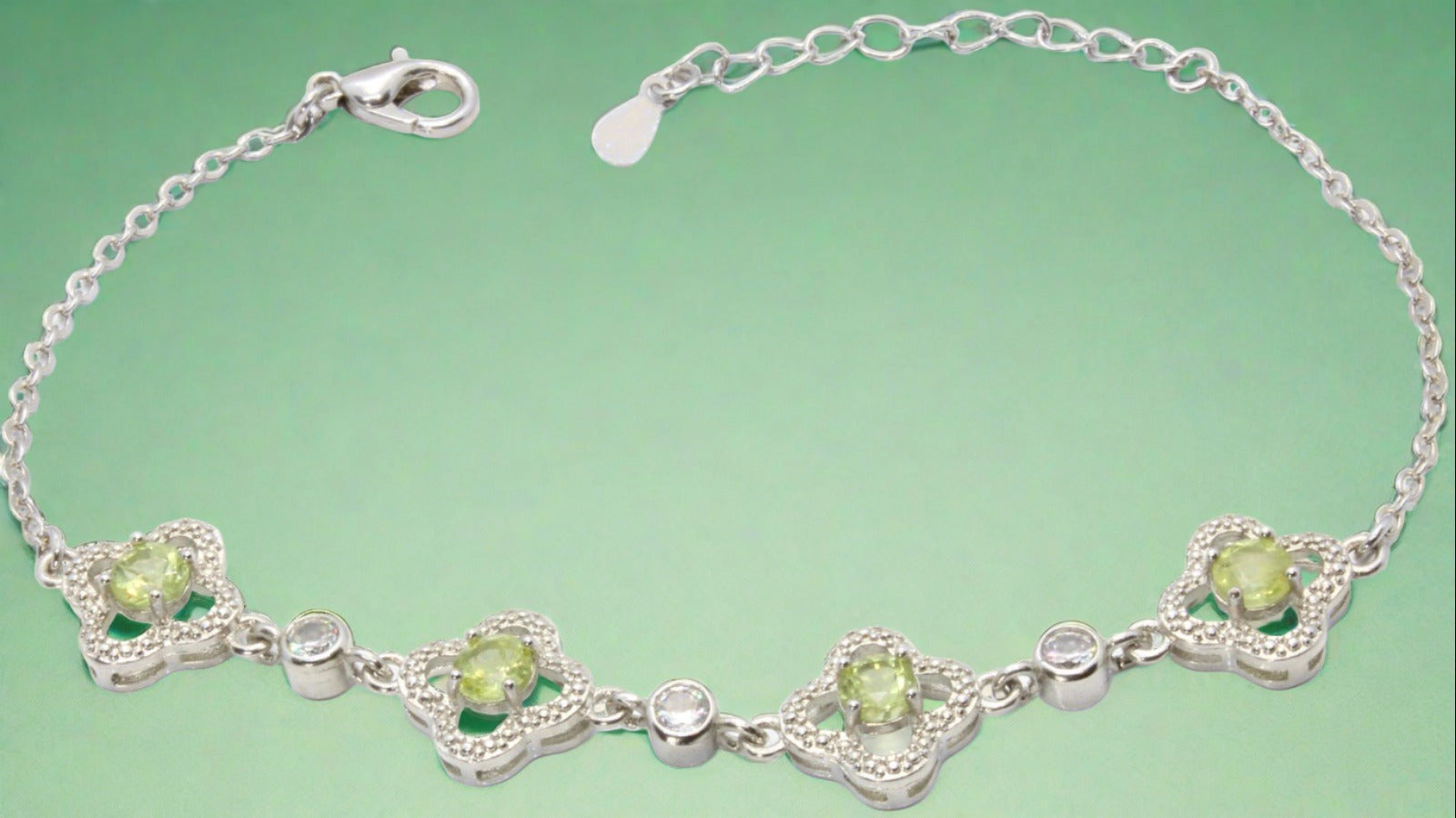 Peridot Crystal and Zircon Diamond Bracelet