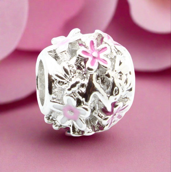 Pink Flowers Spacer Bead