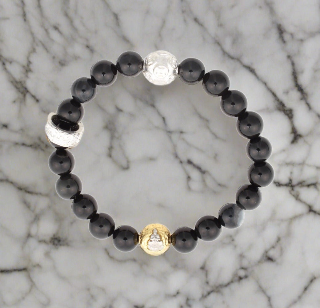 Black Obsidian Bracelet with Silver & Gold spacer