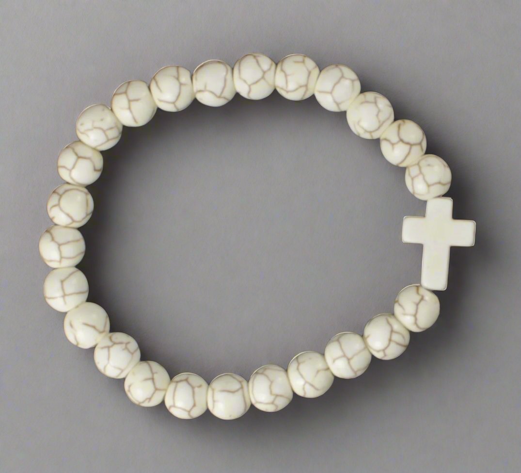 Natural Stone Cream Cross Bracelet