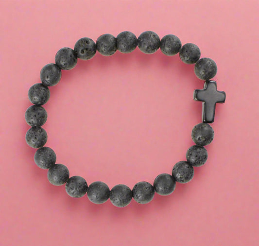 Lava Stone Cross Bracelet