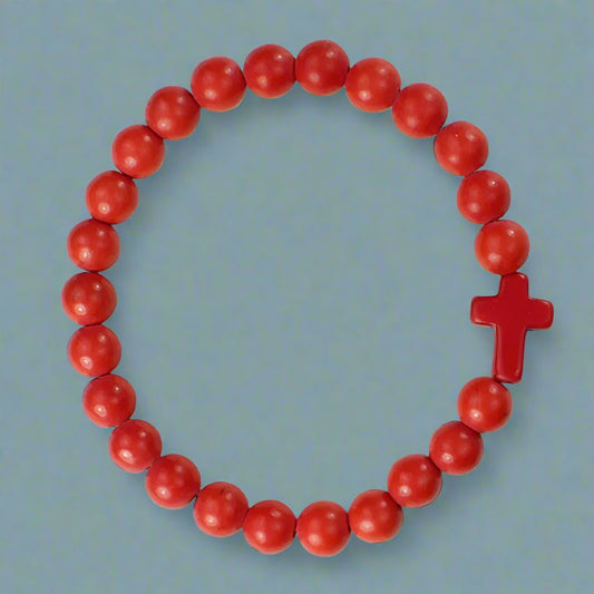 Natural Stone Red Cross Bracelet