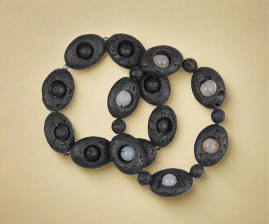 Lava Stone with Agate Crystal Beads