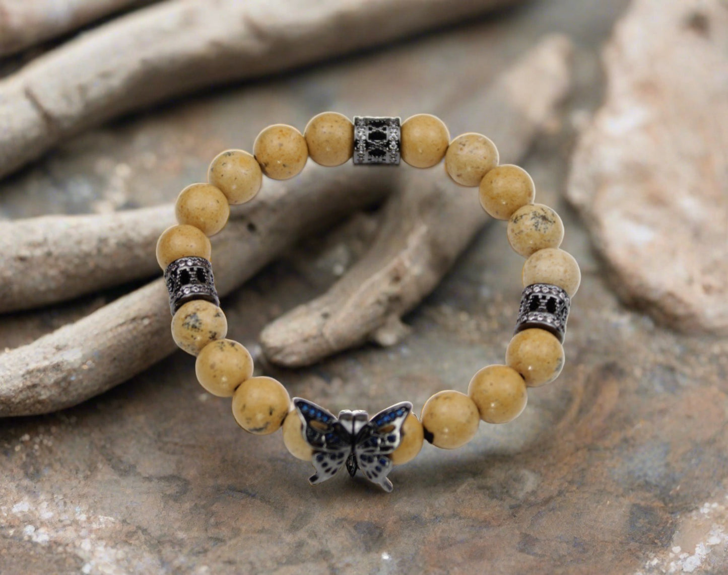 Yellow Artistic Jasper Bead Bracelet